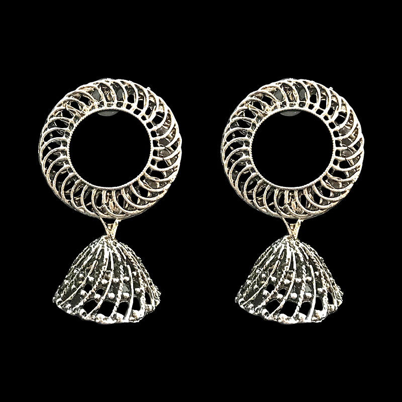 Fine oxidised round jhumkis shalaya store