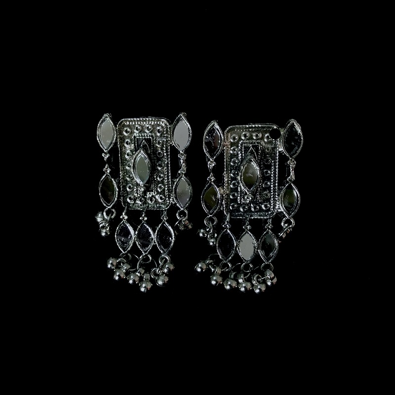 Rectangle mirror-work earrings shalaya store
