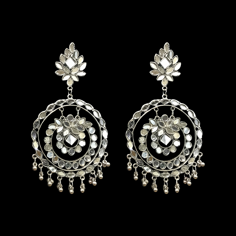 Round mirror-work heavy earrings Shalaya Store