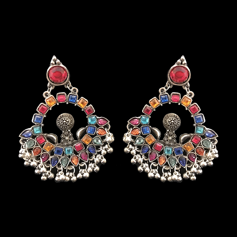 Oxidised multicolor stone earring Shalaya Store